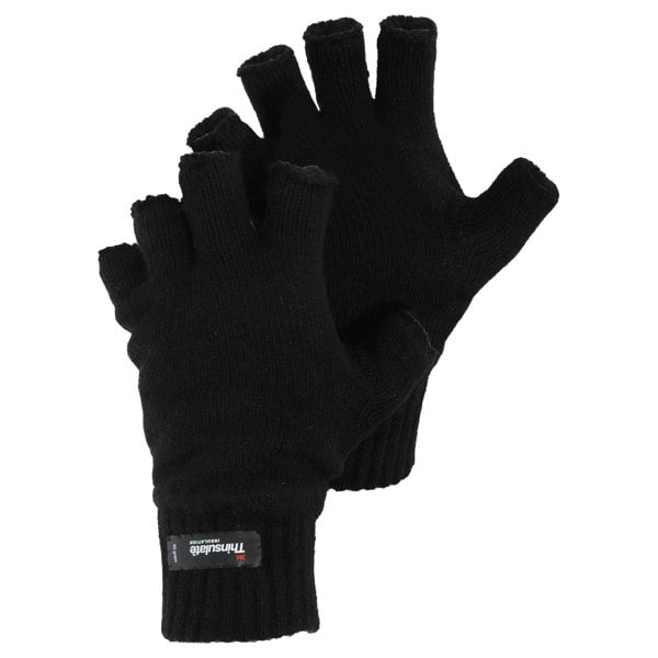 Universal Textiles Mens Knitted Winter Thinsulate Heatguard Fingerless Gloves - Black