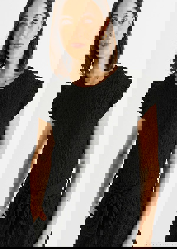 Gini London Black Stretch Texture Frill Elasticated Waist Jumpsuit