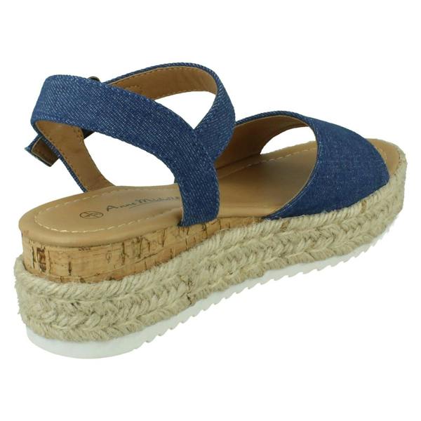 Anne Michelle Ladies Mid Platform Wedge Espadrille Mule Sandal with Buckle Ankle Strap F12091