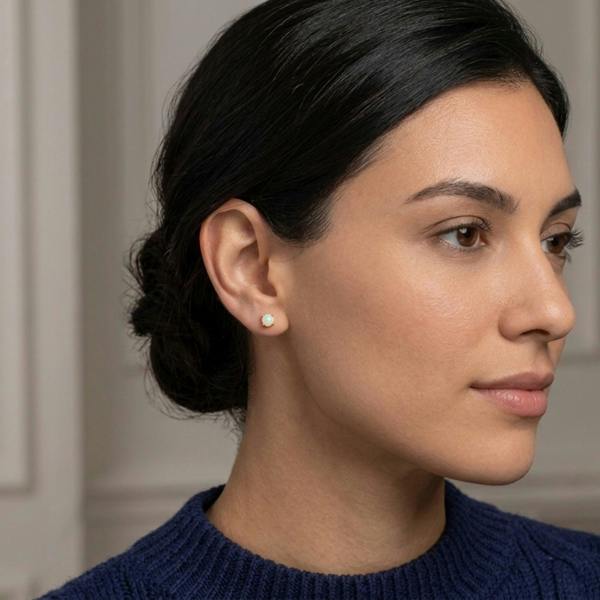 Spero London 9Ct Solid Gold White Natural Opal Stud Earrings