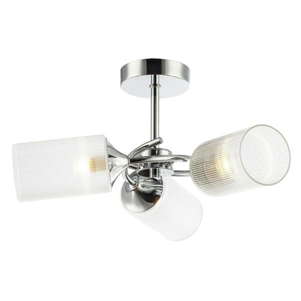 Modern Chrome Ceiling Light with Cylindrical Lined Clear Glass Shades Image 1