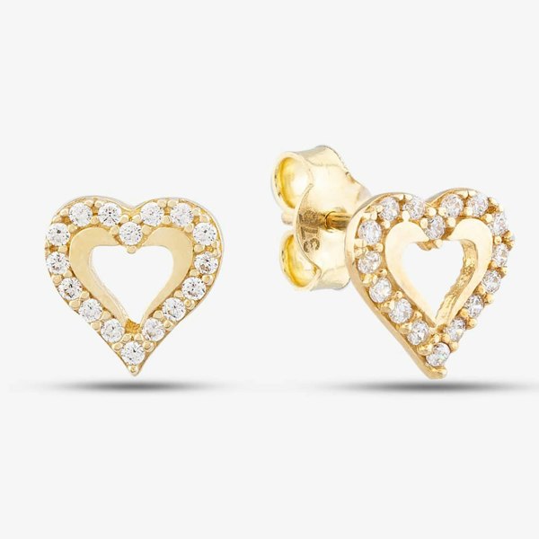 T. H. Baker 9ct Yellow Gold Cubic Zirconia Open Heart Stud Earrings E1632Y