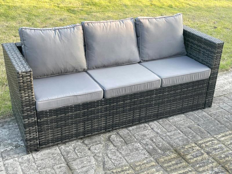 Fimous Rattan Garden Furniture Sofa Set with 2 Armchairs Square Coffee Table Side Table Big Footstool Indoor Side Table 9 Seater Outdoor Rattan Set