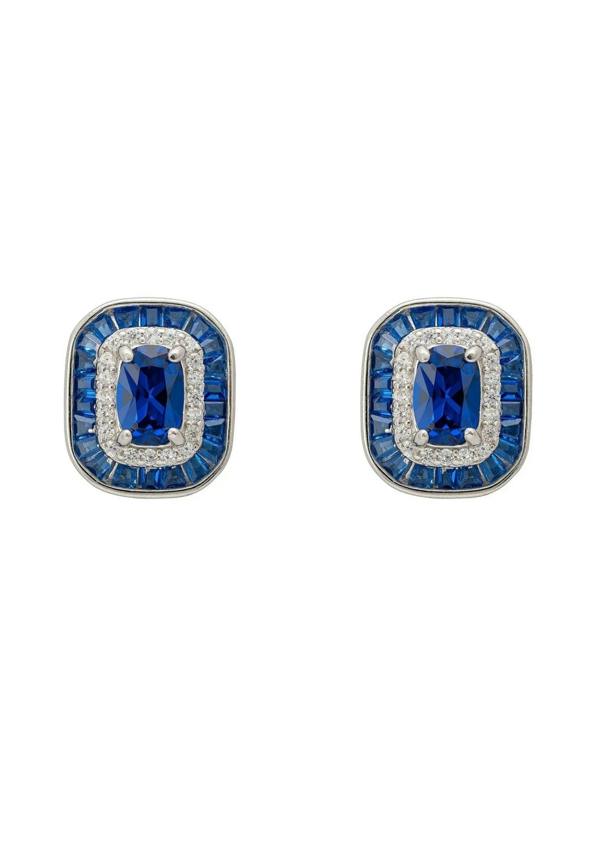 Great Gatsby Stud Earrings Sapphire Silver - LATELITA Earrings
