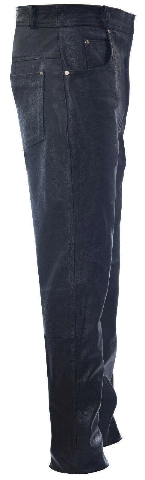 Infinity Leather Mens Black '501' Leather Jeans-Montana