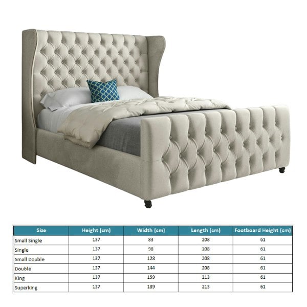 Casa Magna Donati Straight Curved Top Upholstered Soft Velvet Bed Frame - Cream