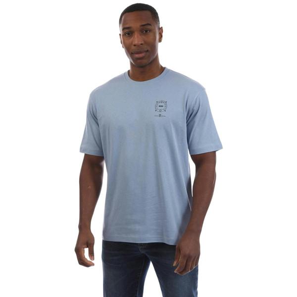 Boss Mens Logo Cotton Crew Neck T-Shirt - Blue - 
