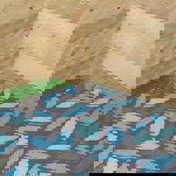 Samuel Alexander 1.5m x 2.1m Flora Leaves Large Outdoor Alfresco Patio Rug Mat in Blue