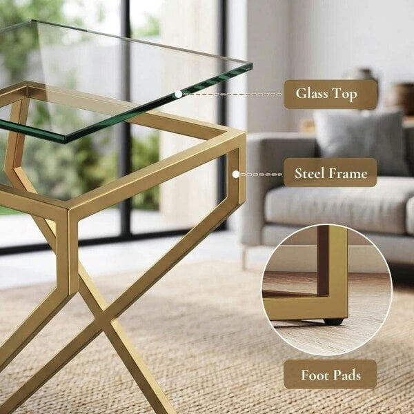 Nest of Tables, Side Table Set of 2 with Transparent Top, Coffee Table Set with Tempered Glass Top, Transparent