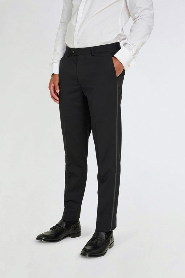 Harry Brown London Leo Tuxedo Dinner Trousers with Satin Stripe Detail - Black