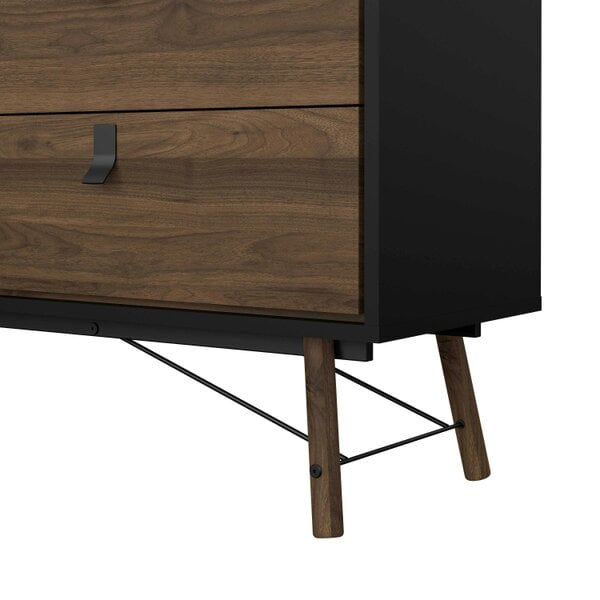 Wyld Haus Juno Black and Walnut Wood Wide Double Chest of 6 Drawers
