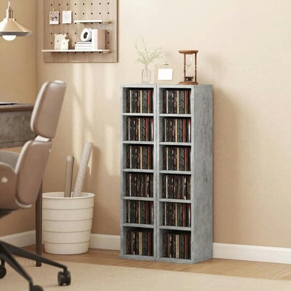 Bobobiy Set of 2 CD Media Display Shelf Unit Tower Rack with Adjustable Shelves, Grey - Grey