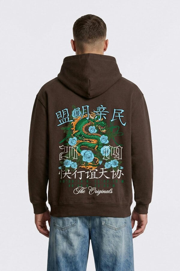 London Attitude Relaxed Fit Dragon Graphic Hoodie
