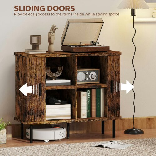 Wyld Haus Lasa Rustic Brown Mid Century Sideboard With Slatted Sliding Doors And Steel Legs