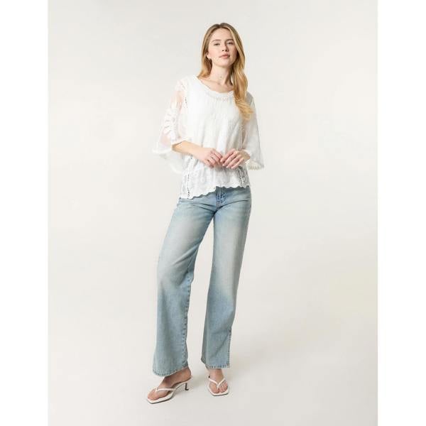 Blue Vanilla Sun Flower Lace Sleeve Blouse - Ivory