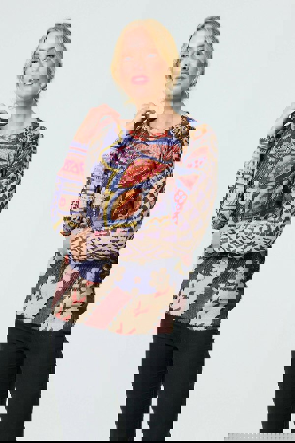 Blue | Leaf Print Drop Shoulder Jumper
