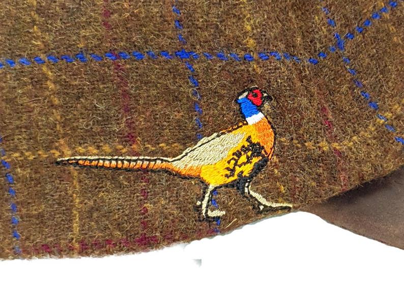Brown Tweed baseball cap with standing pheasant embroidery
