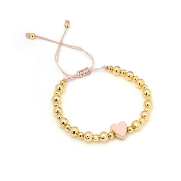 Say It With Children's Baby Pink Heart Drawstring Bracelet - Yellow Gold