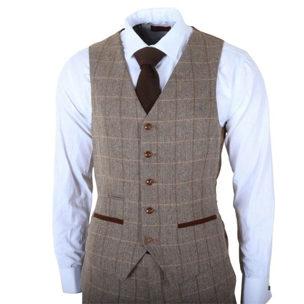 Paul Andrew Harris - Men's Brown 3 Piece Herringbone Check Tweed Suit