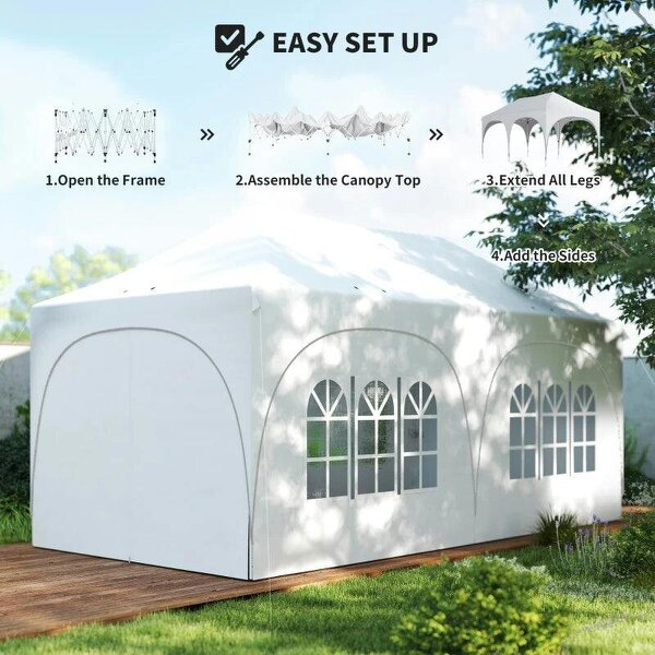 3 x 6m Pop Up Gazebo Shelter with Sides, 6 Sandbags, Peak Top Garden Party Tent Marquee with Carry Bag, Light Grey/White