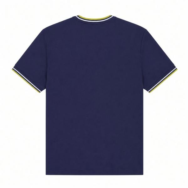 Fred Perry Twin Tipped T-Shirt in French Navy with Dusky Blue and Citron trim on collar and sleeves.