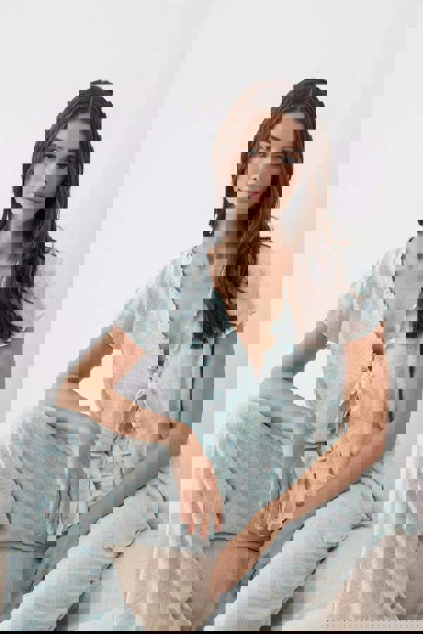 WOVCOR 2-Piece Ethnic Patterned Pajama Set with Ruffle and Tie Details