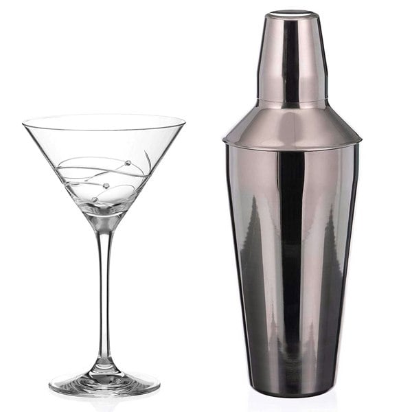 Diamante Spiral Martini Shaker and Glass Set - Spiral Glass Adorned with Swarovski Crystals