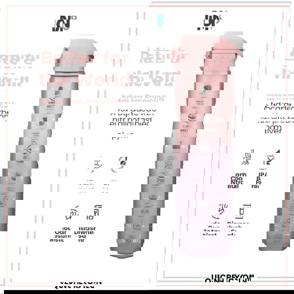 ION8 Leak Proof 1 Litre Water Bottle with Times to Drink, Recyclon, Purple & Rose, 1L