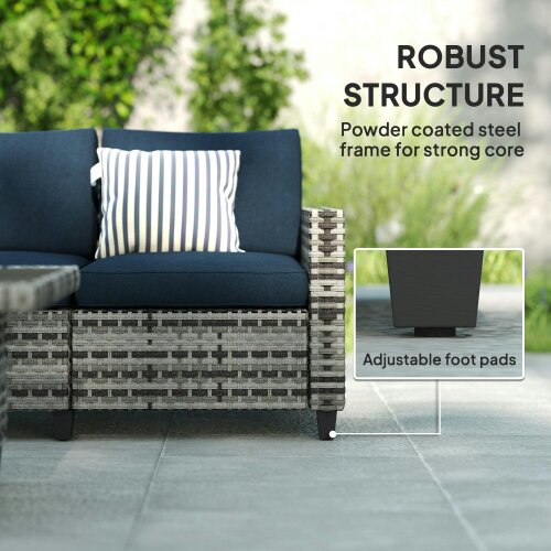 Wyld Haus Sacoel Navy Blue and Grey Rattan 5 Seater Outdoor Sofa Set