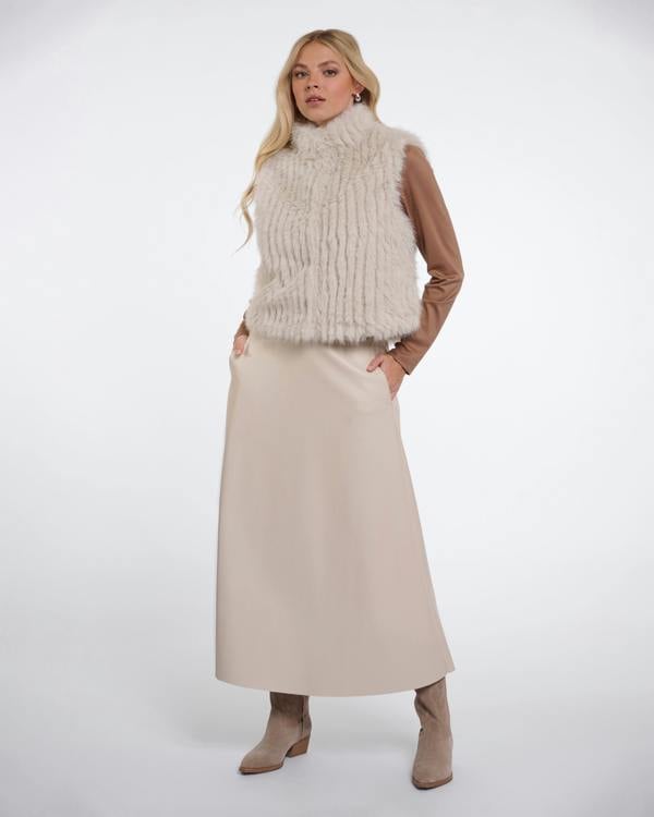 Rino & Pelle Dava Womens Faux Fur Waistcoat With Button Closure - Birch | CHO | Designer Womens Faux Fur Waistcoat