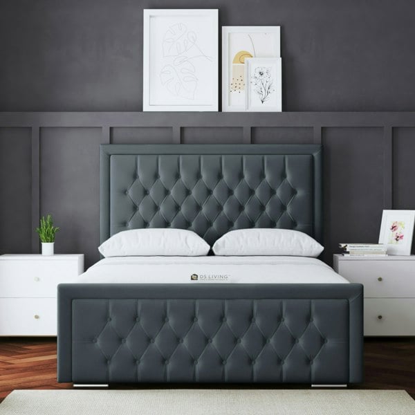 DS Living Allegra Ottoman Bed with Upholstered Headboard - Grey (Steel) - King / 5ft