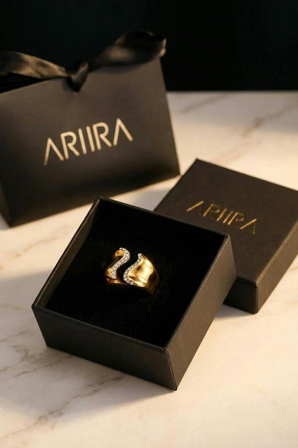 ARIIRA Fenella Wavy Band Crystal Embellished Ring