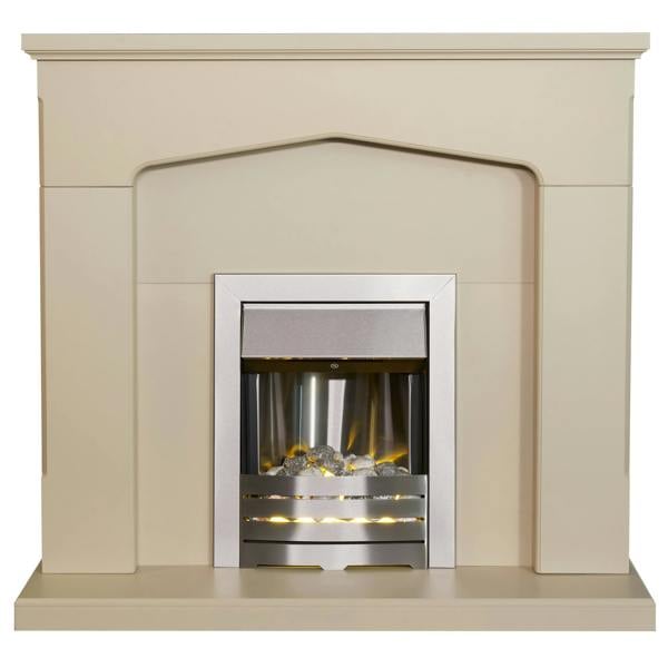 Adam Cotswold Fireplace in Stone Effect with Helios Electric Fire in Brushed Steel, 48 Inch