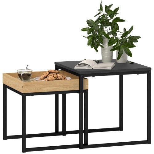 Wyld Haus Lavi Set Of 2 Boxy Nesting Tables Wooden Black And Wood Effect