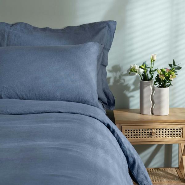 Denim Blue French Linen Duvet Cover bedroom detail | Soak and Sleep