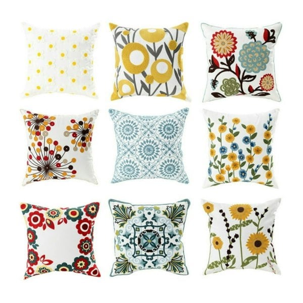 Anyhouz Anypillow Pillowcase Medallion Pattern Floral Embroidered Decorative Cushion Cover
