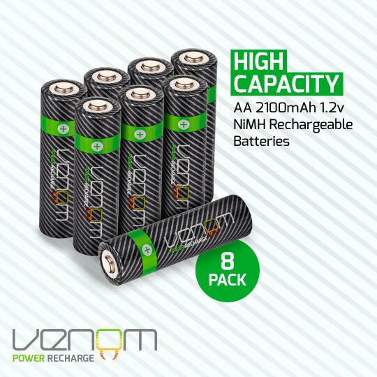 Venom Rechargeable AA Batteries - High Capacity 2100mAh (8-Pack)