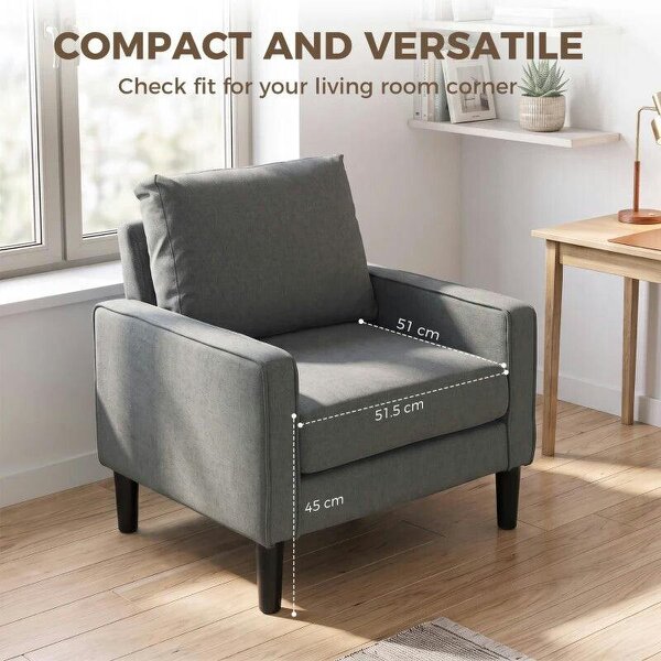 Accent Chair, Removable Pillow Linen Armchair with Comfy Spring Cushion for Living Room, Bedroom, Study, Dark Grey