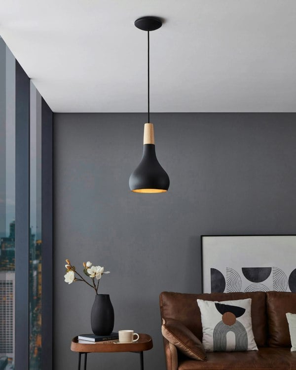 EGLO Sabinar Metal/Wood Single Pendant Light