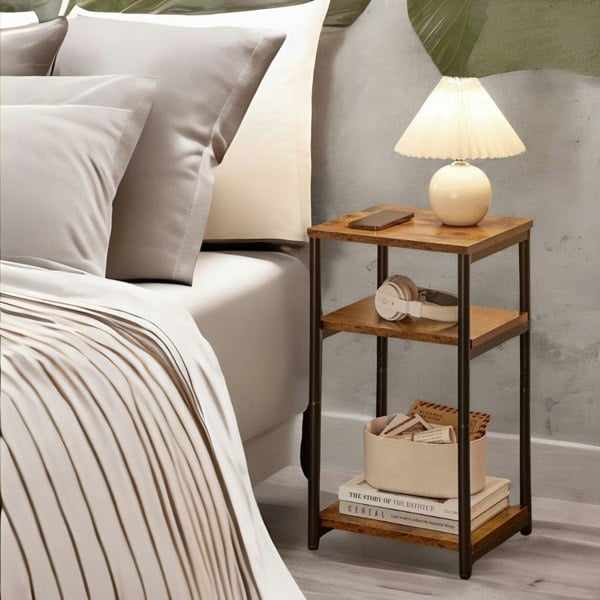Rafaelo Mobilia 3 Tier Square Side Table With Steel Frame Brown