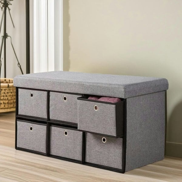 Rafaelo Mobilia Ottoman Storage Box Grey With 6 Drawers