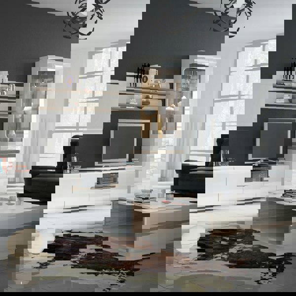 Furniture To Go Chelsea Tall Glazed Narrow Display unit (RHD) in White with Oak Trim