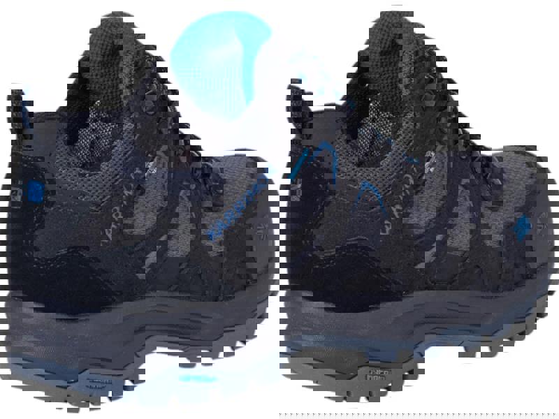 Karrimor Bodmin Low 6 Mens Walking Hiking Trekking Trainers, black and blue outdoor footwear with sturdy sole and breathable mesh upper for hiking adventures.