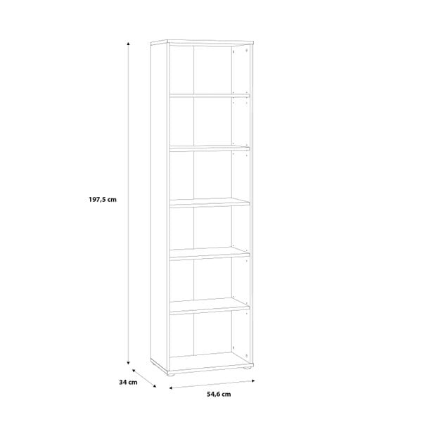 Wyld Haus Bucharest Narrow 5 Shelf Vintage Oak Wooden Bookcase