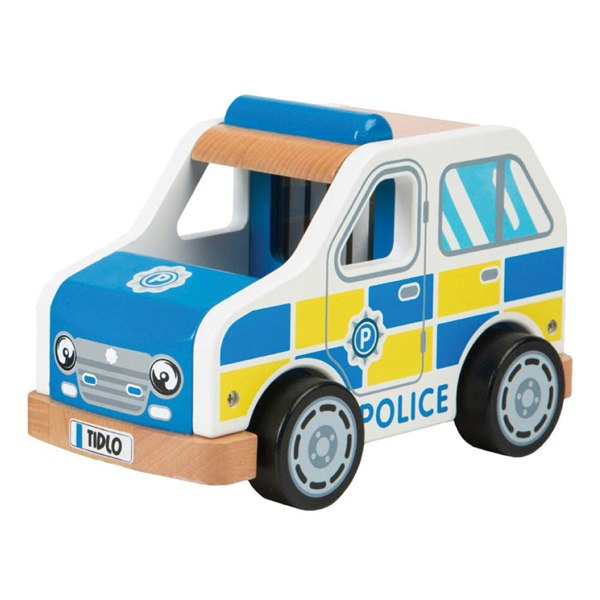 Tidlo Wooden Police Car Toy - Features Removable Roof Panel