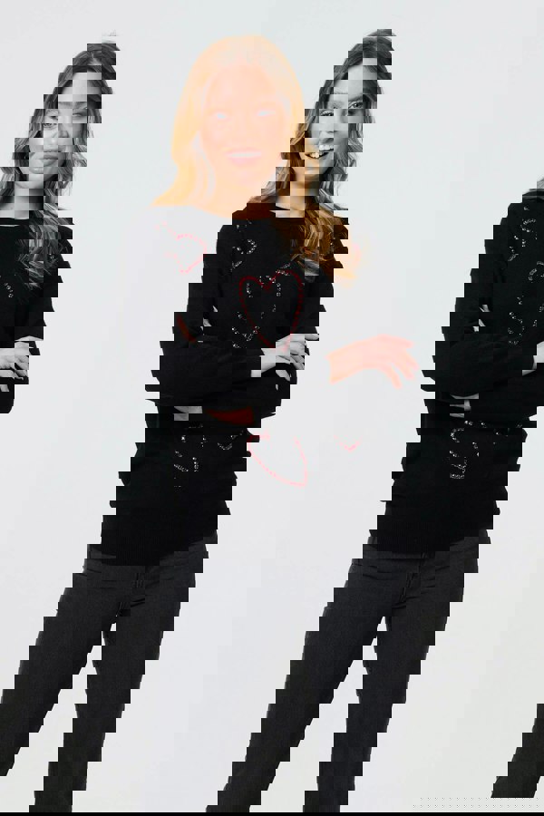 Black | Heart Embellished Long Sleeve Jumper
