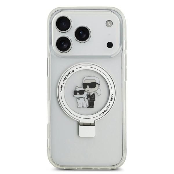 Karl Lagerfeld Ring Stand Karl and Choupette Case with MagSafe for iPhone 17 Pro 6.3" Clear - KLHMP17LHMRSKCH