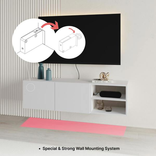 Decortie Modern Conrad TV Unit up to 50 Inch TVs 2 Soft Close Door Entertainment Centre 140cm Living Room Easy Assembly