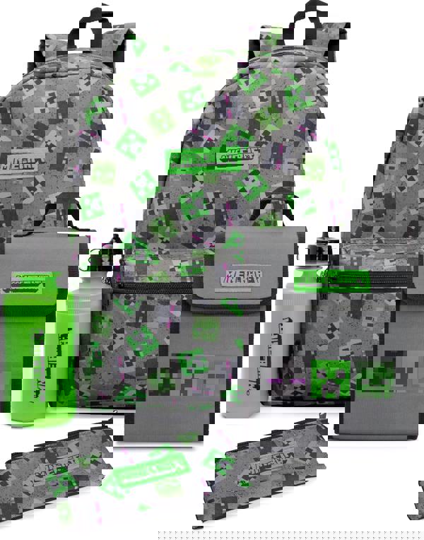 Minecraft Boys Grey Creeper 4 Piece Backpack Set (One Size)