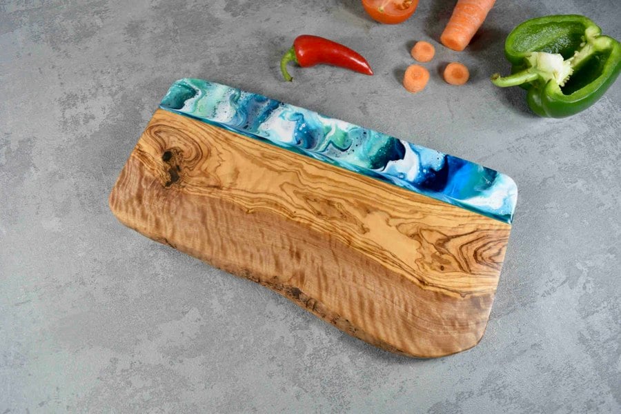 Cheese Board with Blue Green Resin Art 30cm - Unique Christmas Gift Ideas - Luxury Presents - Best Cheese Boards - Best Resin Artist